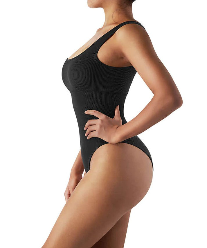 Black Ribbed Tummy Control Sleeveless Bodysuit - Zoe