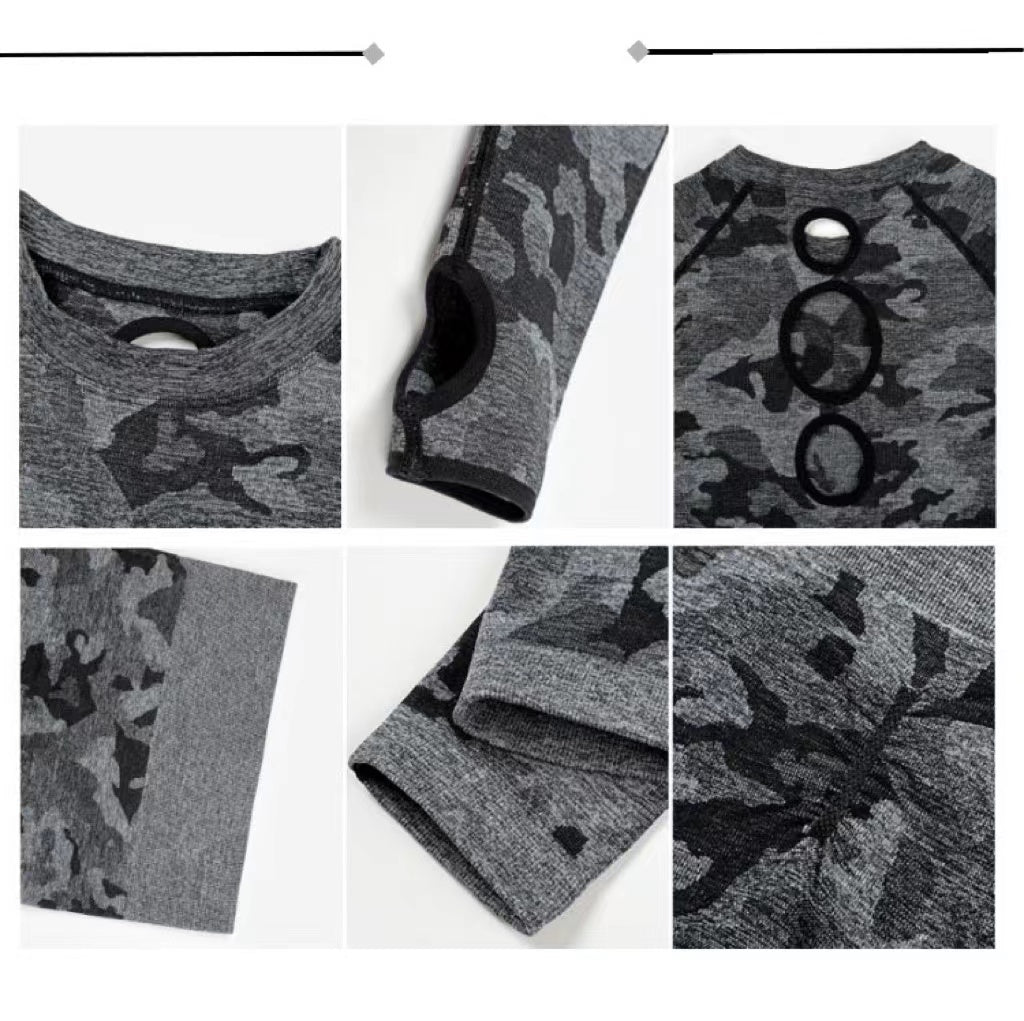 Black Camo Print Thumb Hole Full Sleeve Top - Amelia