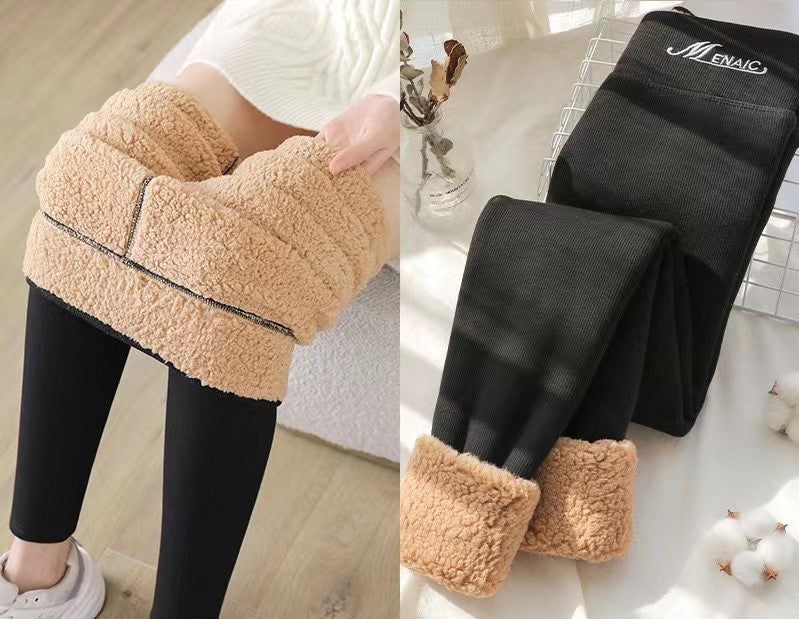 Black Camel Contrast Teddy Fur Lined Legging - Charlotte