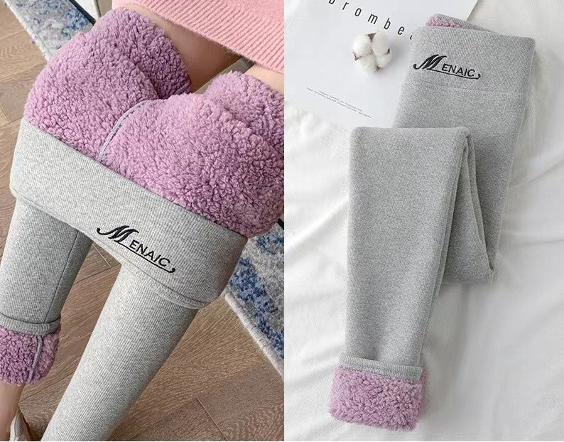 LightGrey Pink Contrast Teddy Fur Lined Legging - Charlotte