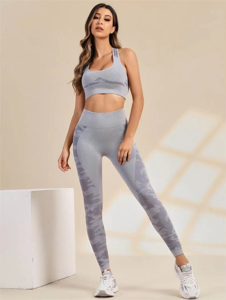 Grey Camo and Plain Mix High Ankle Fit Legging - Evelyn