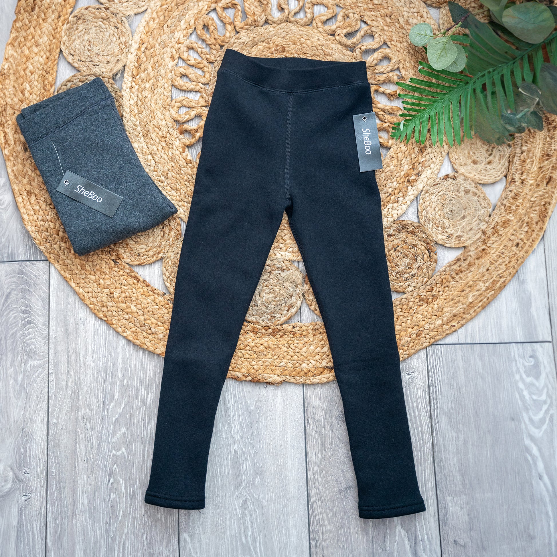 Black Kids' Thermal Fur-Lined School Uniform Leggings - Nora