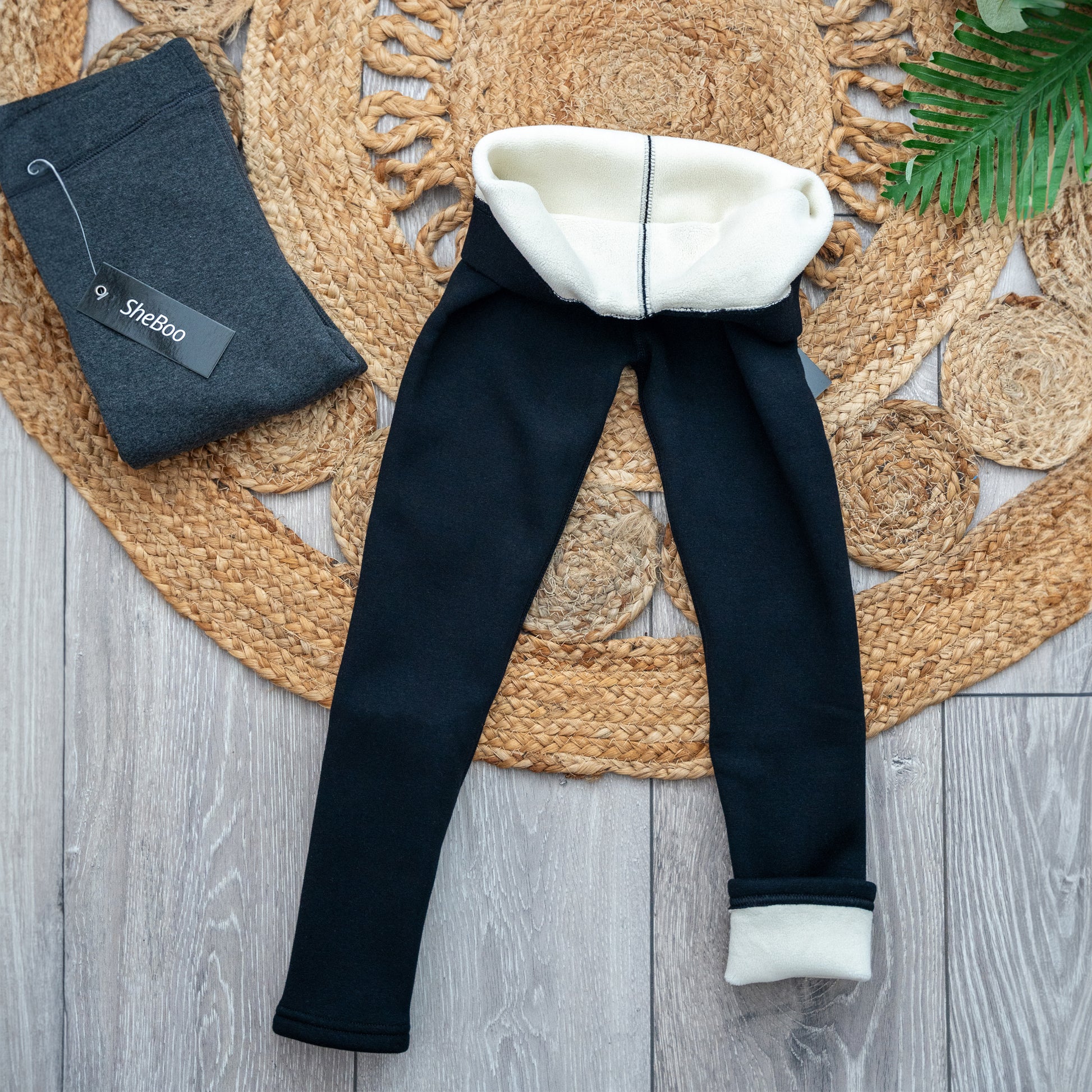 Black Kids' Thermal Fur-Lined School Uniform Leggings - Nora