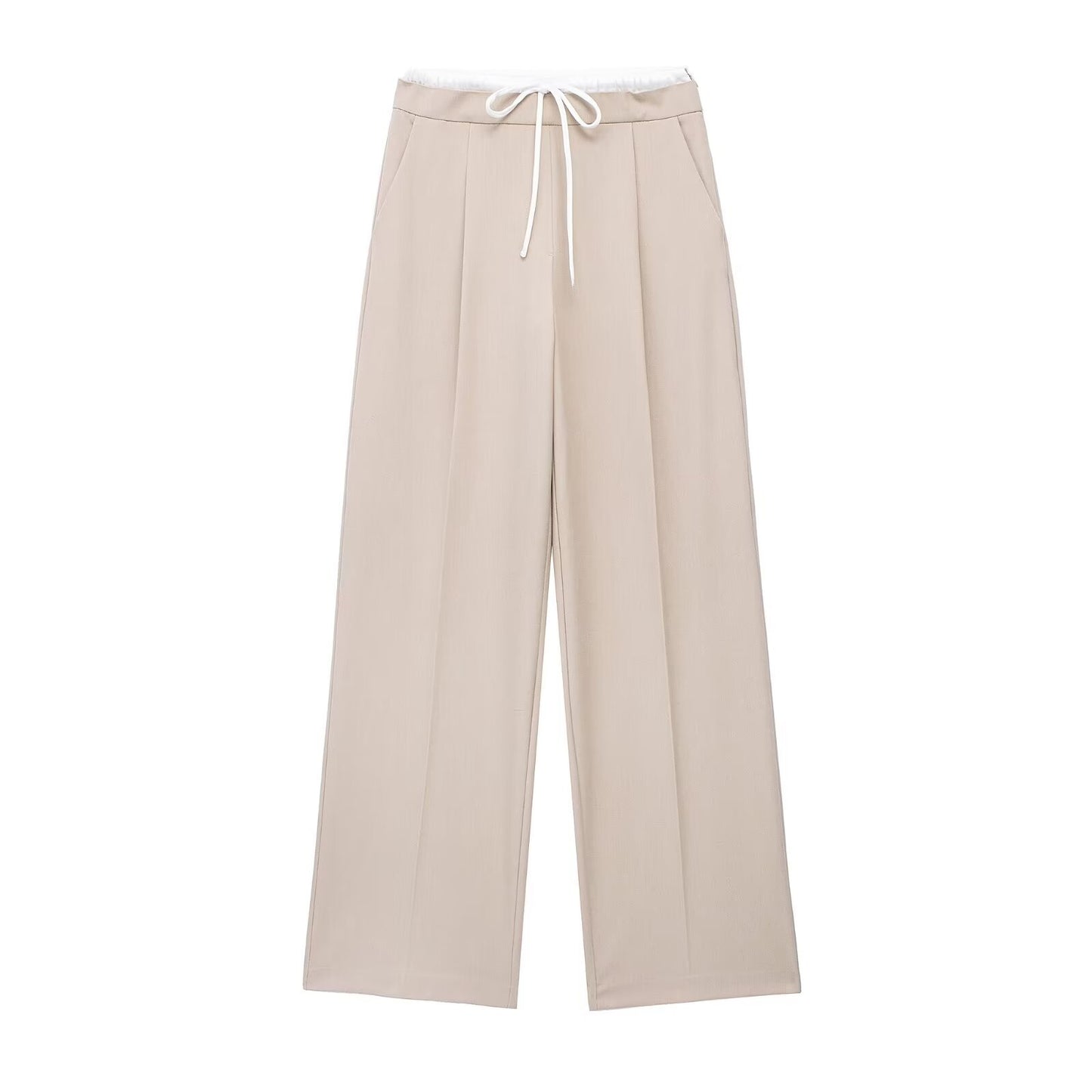 Beige Double Waistband Wide Leg Trouser - Nova