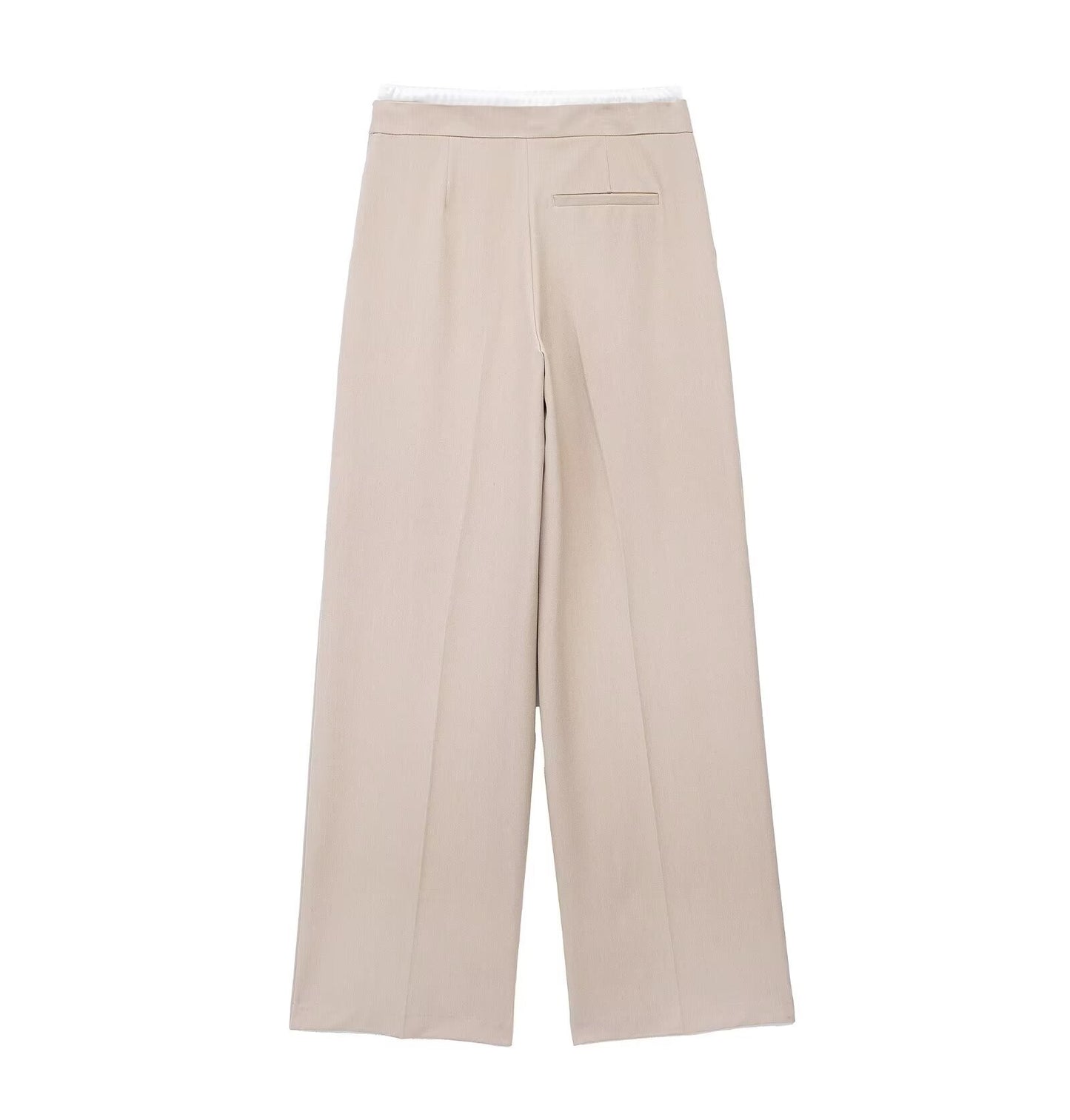 Beige Double Waistband Wide Leg Trouser - Nova