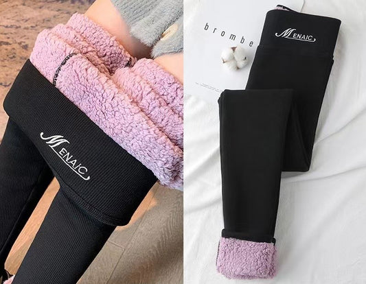 Black Pink Contrast Teddy Fur Lined Legging - Charlotte