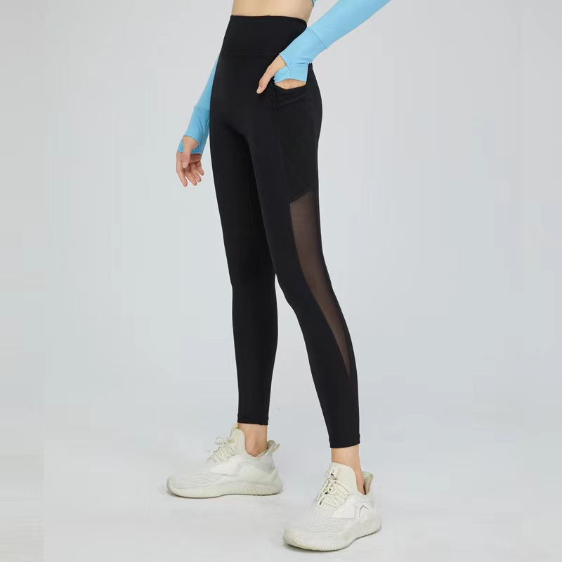 Black Mobile Pocket And Side Mesh Panel Legging - Eleanor