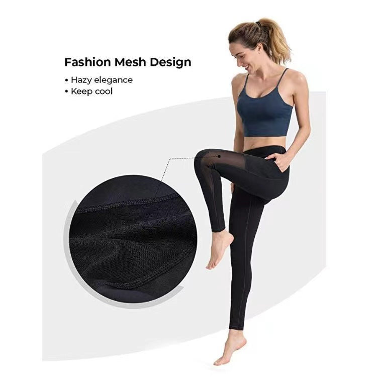 Black Mobile Pocket And Side Mesh Panel Legging - Eleanor