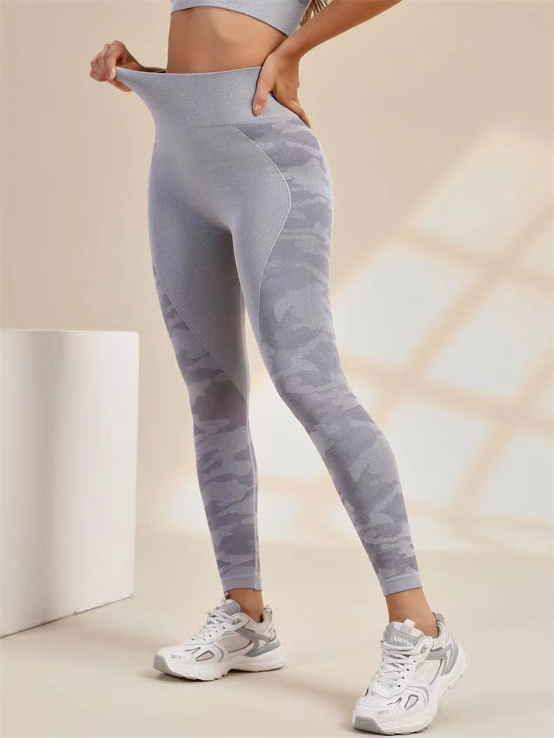 Grey Camo and Plain Mix High Ankle Fit Legging - Evelyn