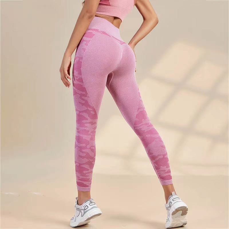 Pink Camo and Plain Mix High Ankle Fit Legging - Evelyn
