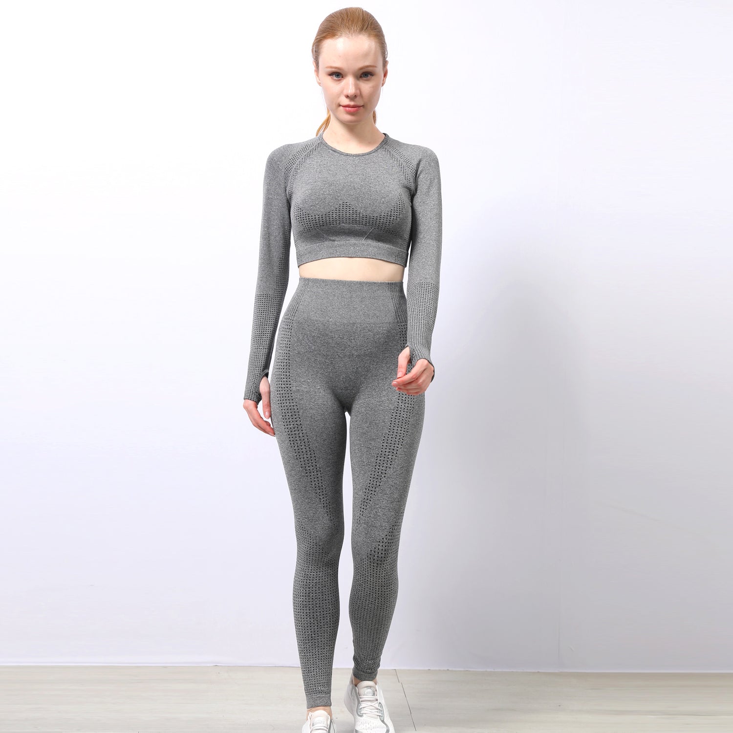 DarkGrey Dot Print Thumb Hole Full Sleeve Top - Sophia